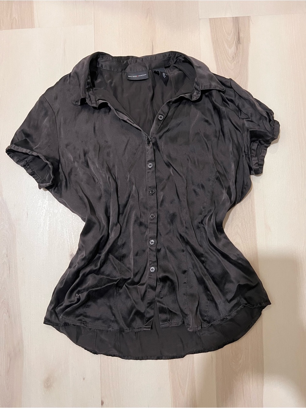 VTG NY&Co Women Medium Black 90s Y2K Grunge Office Siren Silk Blouse Top